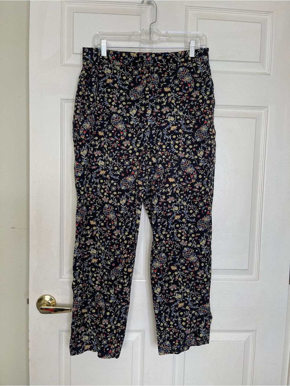 Boden Black Floral Wide-Leg Pants with Multi-Colored Blooms